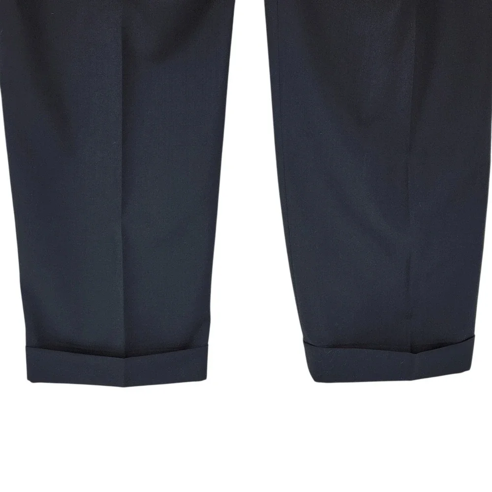 Claiborne Suit 44L 40x32 Men Black 2 pc Wool 3 Button Pleats Professional Formal